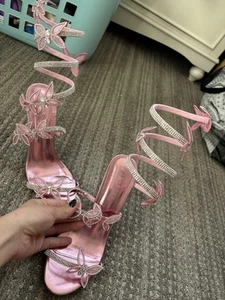 Womens Spring/summer New Butterfly Diamond Flower Stiletto Heels Roman Sandals - Picture 1 of 9