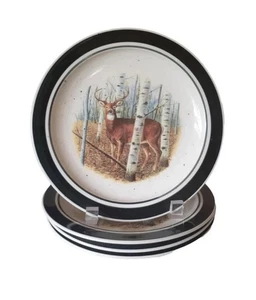 4 Folkcraft Stoneware Plate White Tail Deer Salad Dessert Plates 8.5" Scottyz - Picture 1 of 4