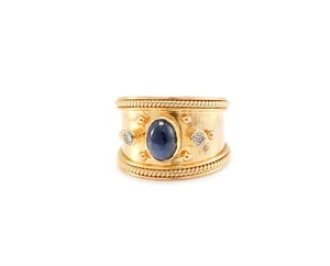 Byzantinischer Ring in 750er Gold mit blauem Saphir und Diamanten - Bild 1 von 9