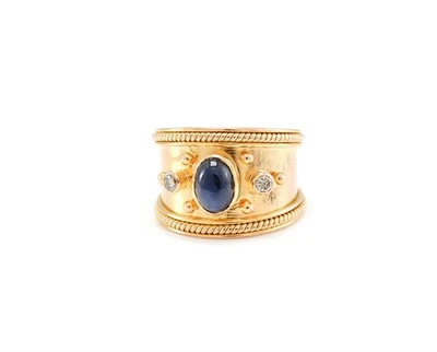Byzantinischer Ring in 750er Gold mit blauem Saphir und Diamanten - Bild 1 von 4