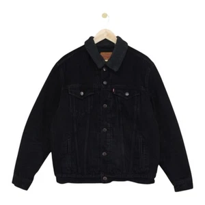 Levis Sherpa Denim Jacket Mens Size L Black Borg Lined Trucker - Imagen 1 de 15