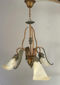 Vintage Italian IDL Ceiling Light With Murano Style Handmade Glass Shades 3arms - Picture 1 of 13