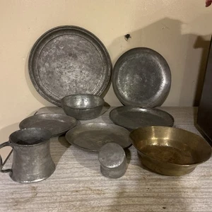 Lot 8 Antique Islamic Persian Handmade Hammered Copper Tray Bowl - Imagen 1 de 13