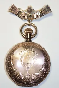 Antique Victorian 9ct Rose Gold Ruby Etruscan Brooch w Pocket Watch Case Locket - Picture 1 of 14
