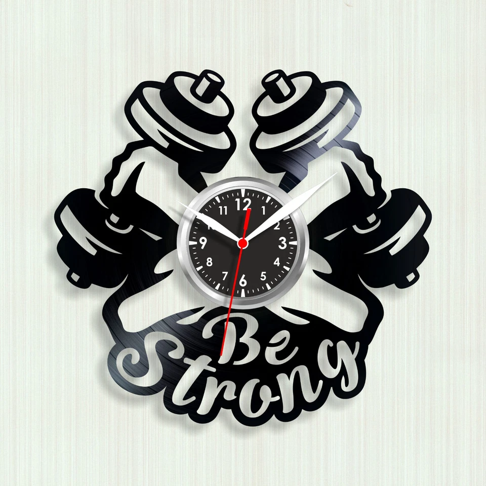 Wall clock Gym clock Sport clock Be strong clocks Vinyl clock - Image 1 of 1