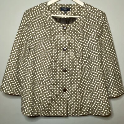 Talbots Jacket Women 16W Brown Tan Geometric Pockets Lined Office Church - Image 1 of 4
