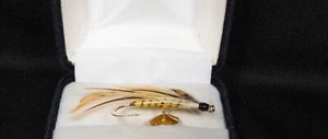Fly Fishing Tie Tack Pin 14K Yellow Gold 2" Long Unique - Picture 1 of 6