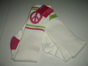 T15 NWT Big Girls Shoe Size 3-10 Xhilaration 2 Pair Knee High Socks Peace Sign - Picture 1 of 5