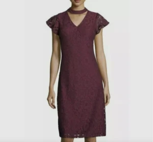 Julia Jordan Red Wine Choker Lace Overlay Dress 14 NWOT - Picture 1 of 7