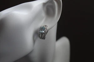 14K WG Aquamarine and Diamond Earrings - Picture 1 of 7