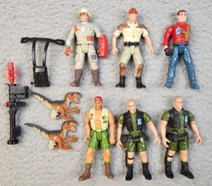 Jurassic Park Action Figure Lot of 6 With 2 Dinosaurs & Accessories 90s Vintage - Picture 1 of 13