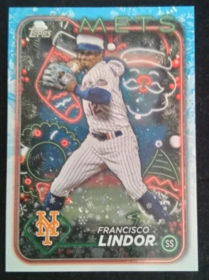 2024 Topps Holiday Variation Santa Hat Card #36 FRANCISCO LINDOR NEW YORK METS - Image 1 of 3