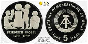 1982 East Germany 5 Mark PCGS PR69 DCAM Friedrich Frobel - Picture 1 of 1