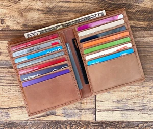 Men's Genuine Leather Bifold Wallet Slim Hipster Cowhide Credit Card ID New Tan - Picture 1 of 16
