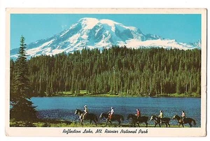 People on HORSES REFLECTION LAKE Mt. Rainier National Park WASHINGTON Postcard - Picture 1 of 2