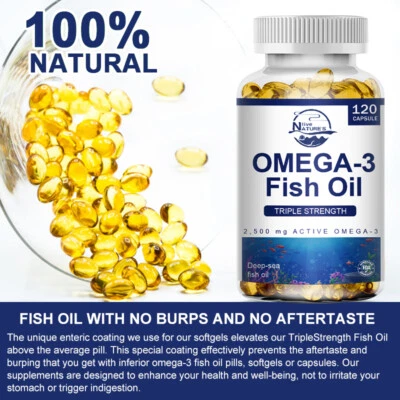 NATURE'S LIVE 120 Pillole Omega 3 Capsule Olio di Pesce 3x Forza 3600mg EPA e DHA Massima Potenza