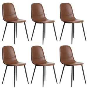 Oikiture 6x Dining Chairs Kitchen Accent Chair Lounge Room PU Leather Brown - Picture 1 of 10
