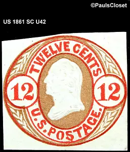 US 1861 SC U42 GEORGE WASHINGTON 12 ¢ ROT & BRAUN AUF BUFF PAPIER MHR SEHR GUTER ZUSTAND - Bild 1 von 2