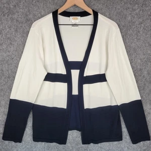Talbots Sweater Womens Large Navy White Open Front Striped Cardigan Lightweight - Picture 1 of 10
