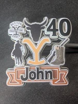 Yellowstone Dutton Ranch Inspired Luxury 3d Glitter Cake Topper Any Name & Age - Image 1 of 2