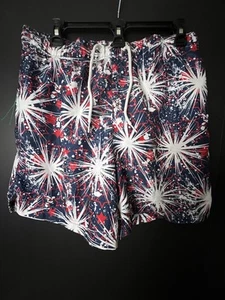 George Men's Swim Trunks Medium 32-34 Patriotic Firework Print Quick-Dry Shorts - Picture 1 of 3