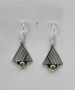 Peridot cut 925 sterling silver natural gemstone earrings handmade jewelry - Picture 1 of 3
