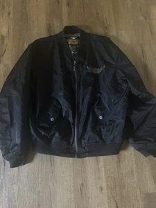 VTG Harley Davidson Bomber Satin Jacket Quilted Black Nylon Men XL Motorcycle - Picture 1 of 8
