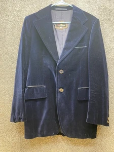 Vintage CORTEFIEL Blue Velvet Dinner Smoking Jacket Men's Size 38 Blazer Spain - Picture 1 of 14