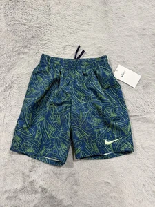 Nike Swim Trunks Boys Small Blue Green Swoosh Sneaker Print Drawstring Shorts - Picture 1 of 8