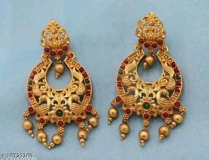 Conjunto de boda de joyería elegante pendiente Jhumka pesado diseño Kundan dorado - Imagen 1 de 2