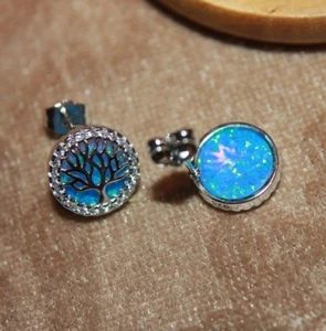 fire opal earrings pendant set gem silver plated jewelry evening Tree of Life - Picture 1 of 32