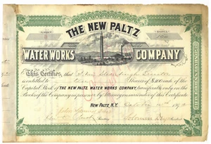 Neue Paltz Water Works Company. Aktienzertifikat. New York. 1892 - Bild 1 von 1