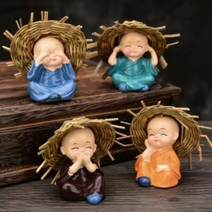 Multicolor Plastic Monk Buddha Figurines with Cap Showpiece-4 pcs - Bild 1 von 2