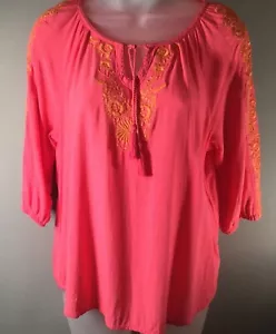 Sonoma juniors pheasant top or blouse, Coral size S, polyester 3/4 sleeve, - Picture 1 of 5