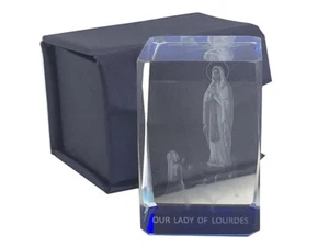 Laser Crystal Block, OUR LADY OF LOURDES Image, Ornate Block. 40mm Sq. x 60mm - Picture 1 of 2