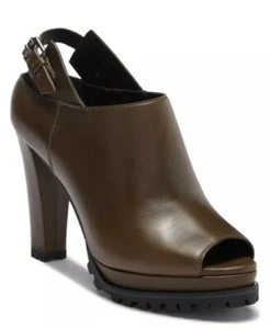 All Saints Women's Hathaway Heels Dark Khaki Green Leather Platform Size 9.5 - Picture 1 of 9