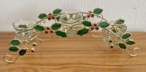 Stained Glass Christmas Candle Holders Set Suncatcher Vintage - Picture 1 of 15