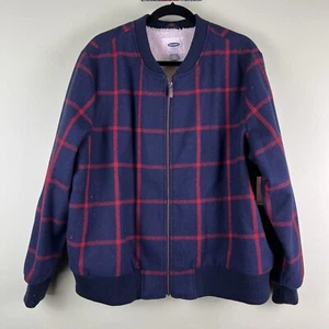 Neu mit Etikett Old Navy Gr. XXL Damen-Bomberjacke blau rot kariert Wollmischung Sherpa Reißverschluss - Bild 1 von 5