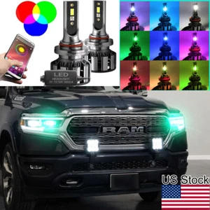 2pcs 9005 RGB LED Headlight High Beam Bulbs Phone Control For 2011-2022 Ram 1500 - Picture 1 of 10