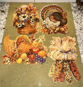 Ancien poinçon automne Thanksgiving feuilles de dinde maïs découpé à la découpe Cornucopia automne - Photo 1/6