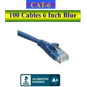Pack of 100 Cables Snagless 6 inch Cat6 Blue Network Ethernet Patch Cable - Picture 1 of 5