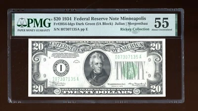 DBR 1934 $20 FRN DGS Minneapolis Fr. 2054-Idgs PMG 55 Serial I07307135A - Image 1 of 2