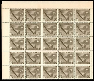 Chile 1941 SOFICH 276 hoja 50 sellos avión filigrana 3- Aerolínea Nacional LAN - Imagen 1 de 4