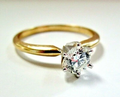 Beautiful 14K Yellow White GOLD .50 ct round Diamond Engagement Ring size 7 PWJ - Image 1 of 4