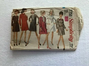 Vintage 1968 Simplicity Pattern 7751 Dress Miss Size 8 Bust 31 1/2" Clothing - Picture 1 of 2