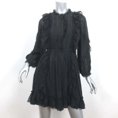 Ulla Johnson Ruffle Mini Dress Presley Black Polka Dot Cotton-Blend Size 4 - Image 1 of 4
