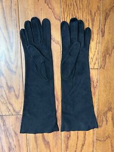 VINTAGE MARSHALL FIELDS WOMANS BLACK SUEDE LEATHER OPERA GLOVES 7 1/2 FRANCE