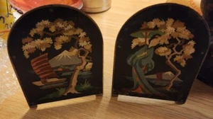 Book Ends Antik Vintage asiatisch bemaltes Metall - Bild 1 von 2
