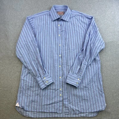 Tomas Pink Shirt Men’s 16.5 35 Blue Striped Long Sleeve Button Up Casual Adult - Image 1 of 4