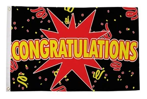 CONGRATULATIONS black red star 5x3 feet FLAG 150cm x 90cm anniversary birthday - Picture 1 of 1